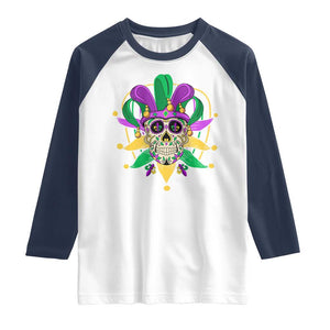 Mardi Gras Funny Sugar Skull Fat Tuesday New Orleans Raglan Shirt TS09 White Navy Print Your Wear