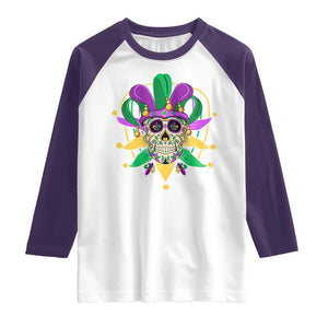 Mardi Gras Funny Sugar Skull Fat Tuesday New Orleans Raglan Shirt TS09 White Purple Print Your Wear