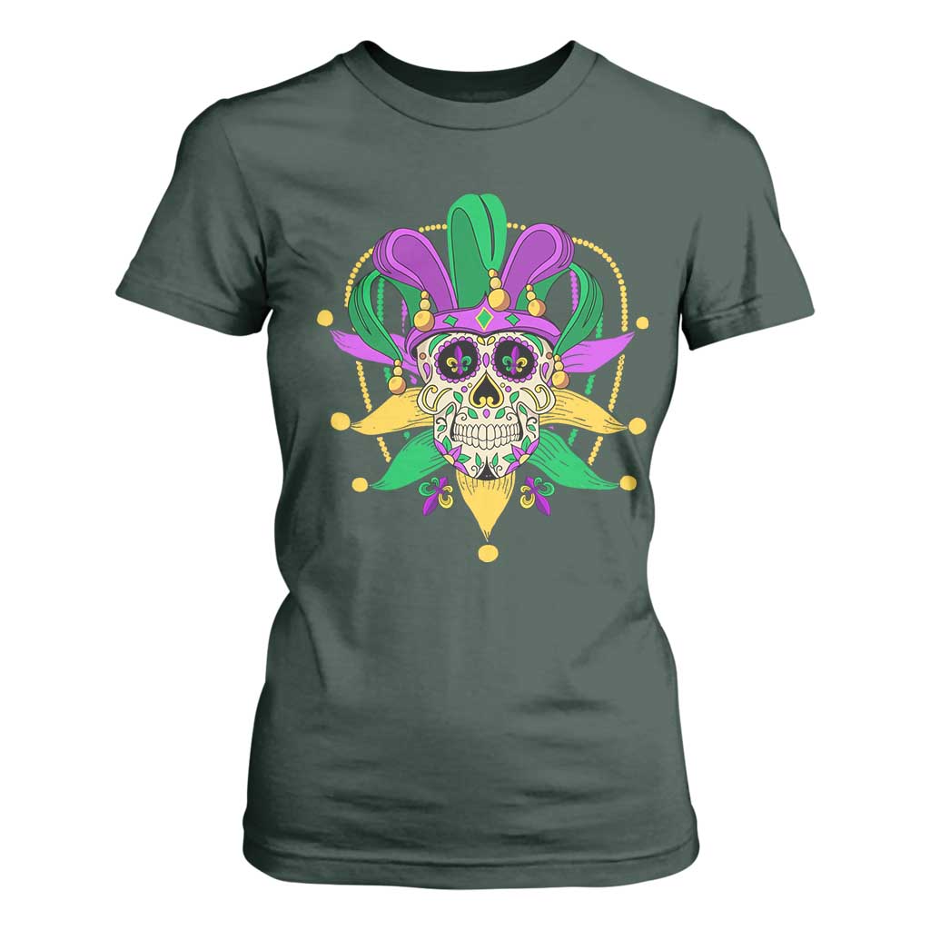 Mardi Gras Funny Sugar Skull Fat Tuesday New Orleans T Shirt For Women TS09 Dark Forest Green Print Your Wear