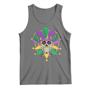 Mardi Gras Funny Sugar Skull Fat Tuesday New Orleans Tank Top TS09 Black Heather Print Your Wear