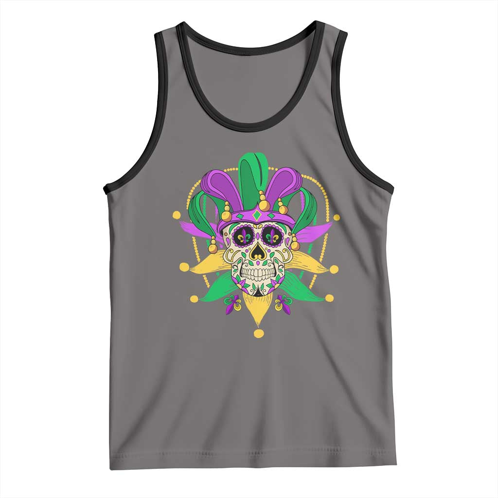 Mardi Gras Funny Sugar Skull Fat Tuesday New Orleans Tank Top TS09 Deep Heather Black Print Your Wear