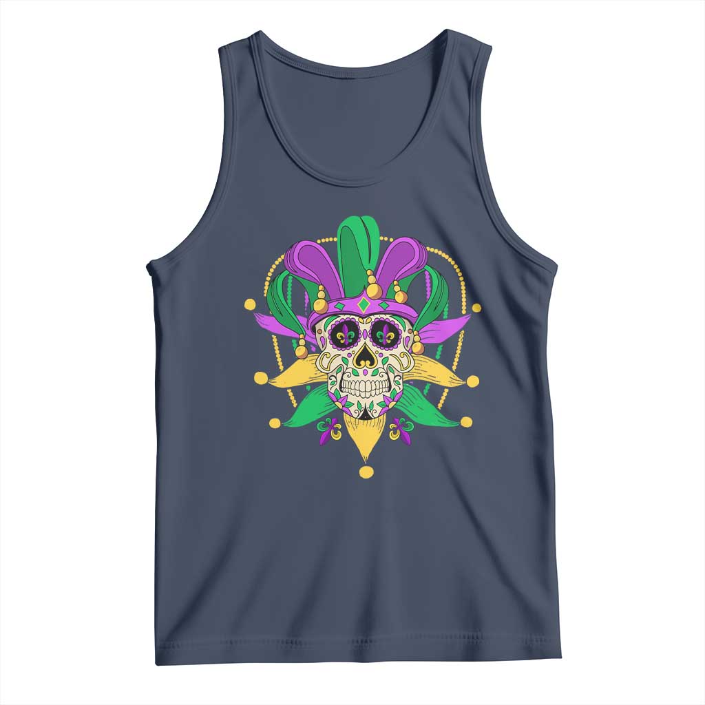 Mardi Gras Funny Sugar Skull Fat Tuesday New Orleans Tank Top TS09 Navy Print Your Wear