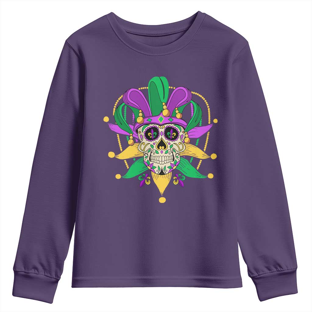 Mardi Gras Funny Sugar Skull Fat Tuesday New Orleans Youth Sweatshirt TS09 Purple Print Your Wear