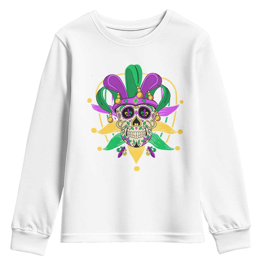 Mardi Gras Funny Sugar Skull Fat Tuesday New Orleans Youth Sweatshirt TS09 White Print Your Wear