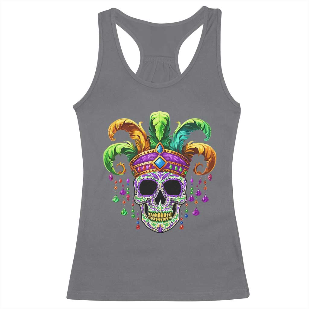 Mardi Gras Beads Sugar Skull Fat Tuesday New Orleans Racerback Tank Top TS09 Charcoal Print Your Wear