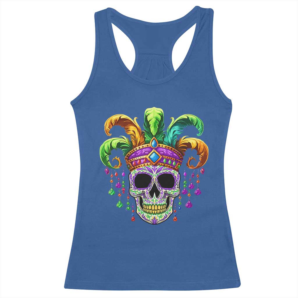 Mardi Gras Beads Sugar Skull Fat Tuesday New Orleans Racerback Tank Top TS09 Royal Blue Print Your Wear