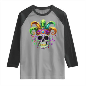 Mardi Gras Beads Sugar Skull Fat Tuesday New Orleans Raglan Shirt TS09 Sport Gray Black Print Your Wear