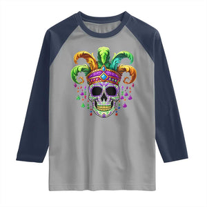 Mardi Gras Beads Sugar Skull Fat Tuesday New Orleans Raglan Shirt TS09 Sport Gray Navy Print Your Wear