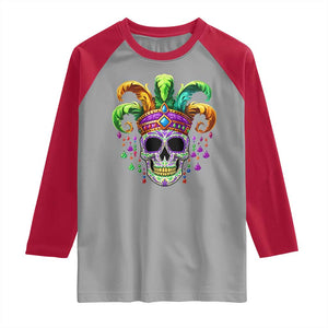 Mardi Gras Beads Sugar Skull Fat Tuesday New Orleans Raglan Shirt TS09 Sport Gray Red Print Your Wear