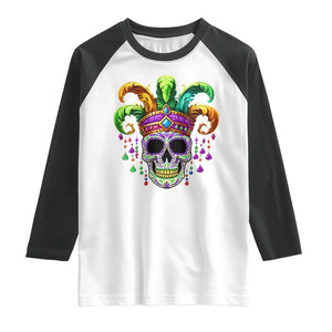 Mardi Gras Beads Sugar Skull Fat Tuesday New Orleans Raglan Shirt TS09 White Black Print Your Wear