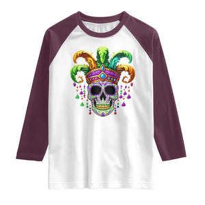Mardi Gras Beads Sugar Skull Fat Tuesday New Orleans Raglan Shirt TS09 White Maroon Print Your Wear