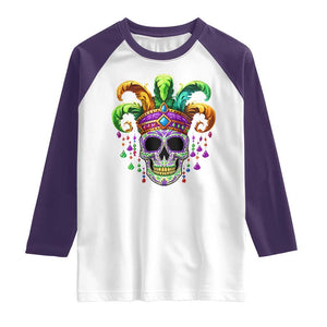 Mardi Gras Beads Sugar Skull Fat Tuesday New Orleans Raglan Shirt TS09 White Purple Print Your Wear