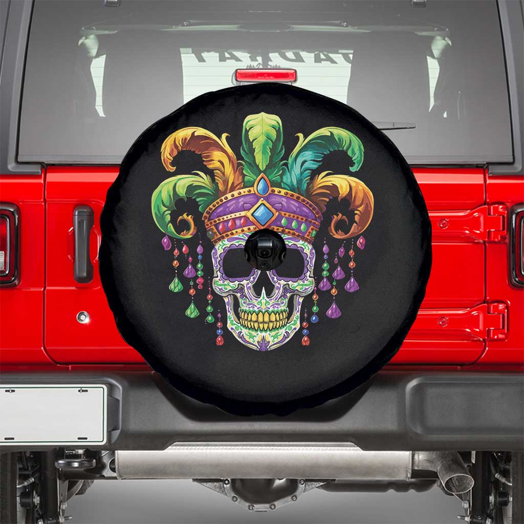 Mardi Gras Beads Sugar Skull Fat Tuesday New Orleans Spare Tire Cover TS09 Black Print Your Wear