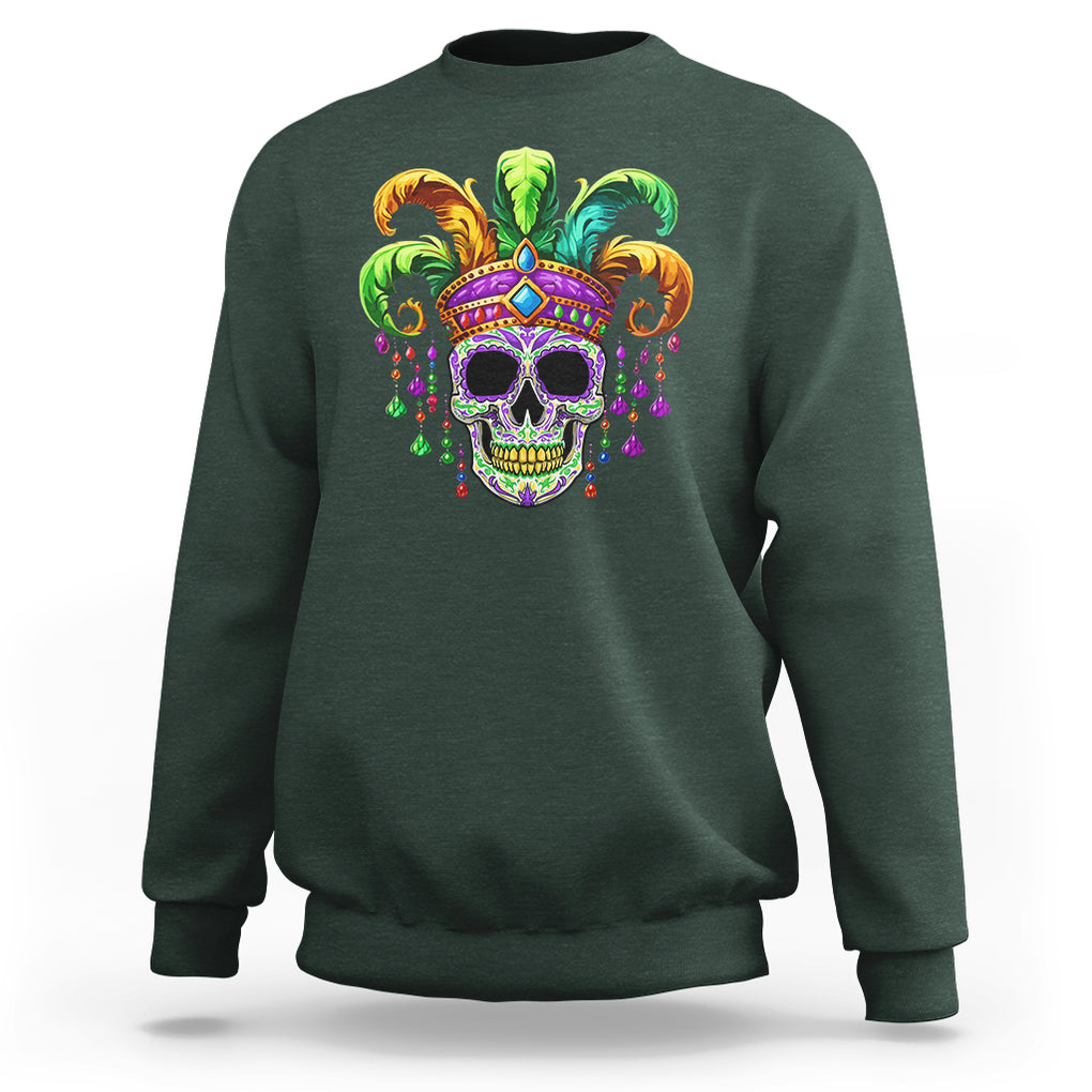 Mardi Gras Beads Sugar Skull Fat Tuesday New Orleans Sweatshirt TS09 Dark Forest Green Printyourwear