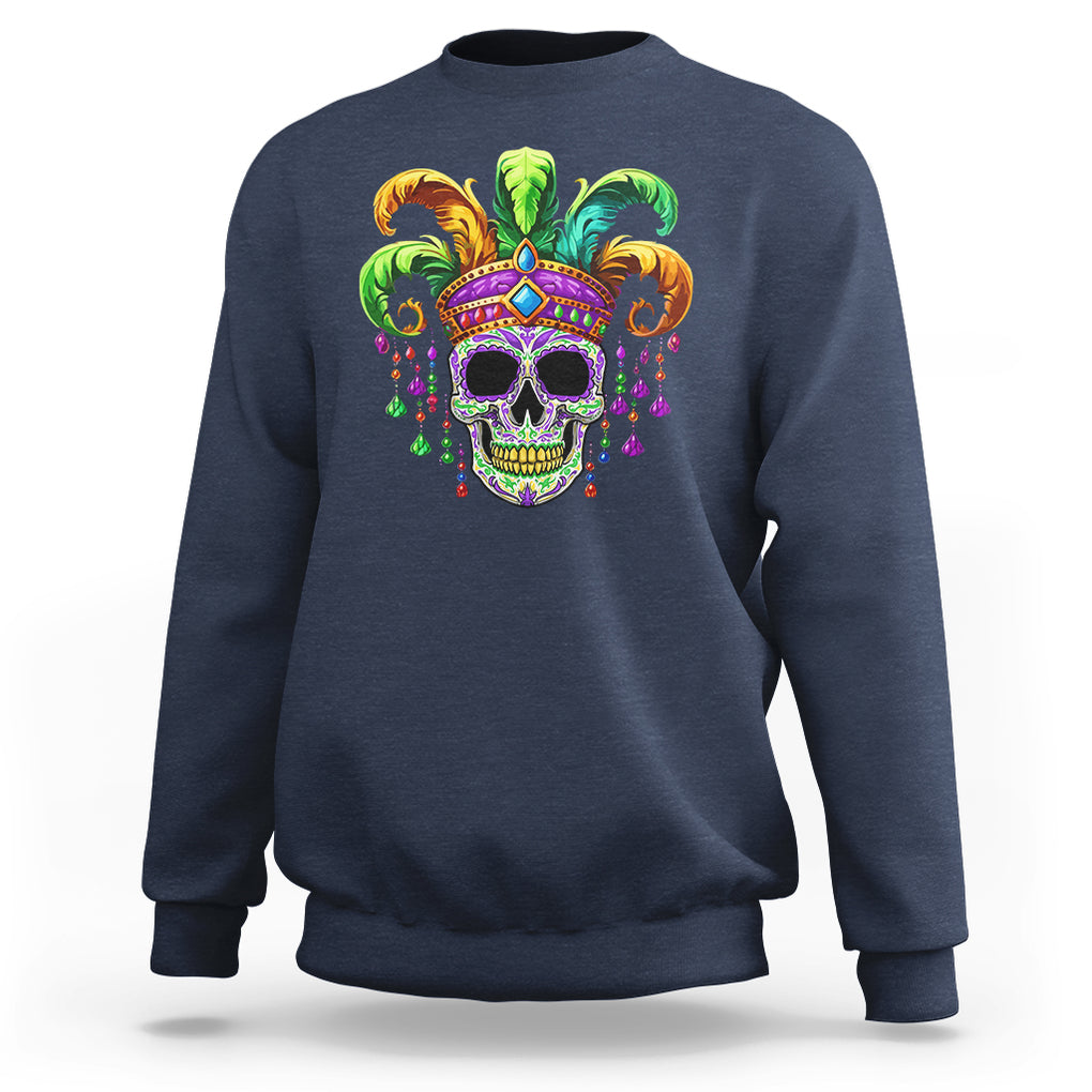 Mardi Gras Beads Sugar Skull Fat Tuesday New Orleans Sweatshirt TS09 Navy Printyourwear