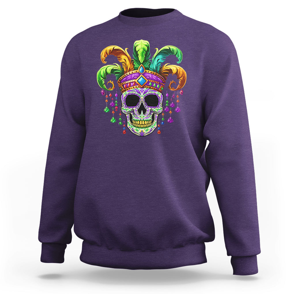 Mardi Gras Beads Sugar Skull Fat Tuesday New Orleans Sweatshirt TS09 Purple Printyourwear