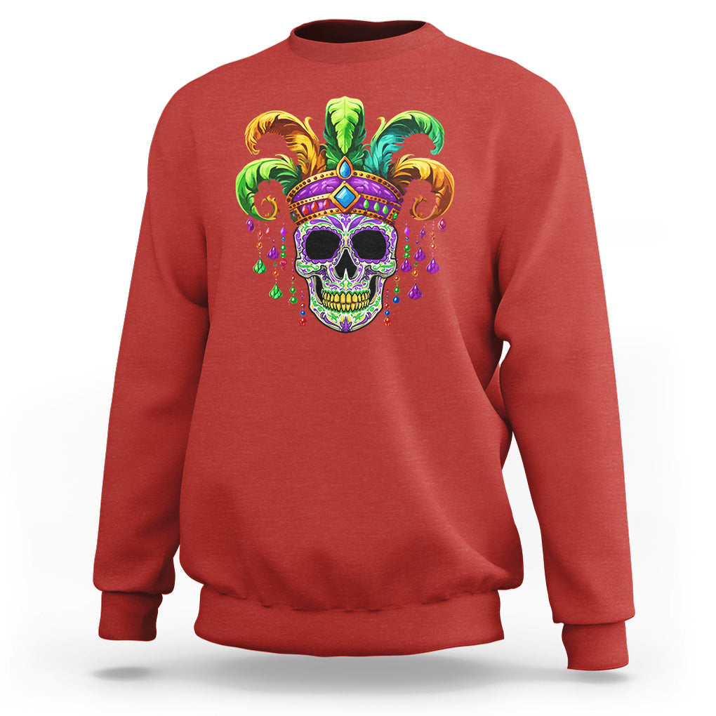 Mardi Gras Beads Sugar Skull Fat Tuesday New Orleans Sweatshirt TS09 Red Printyourwear