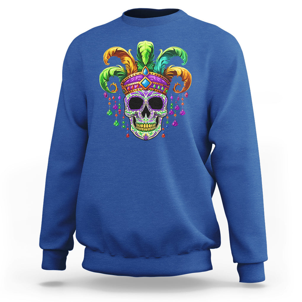 Mardi Gras Beads Sugar Skull Fat Tuesday New Orleans Sweatshirt TS09 Royal Blue Printyourwear