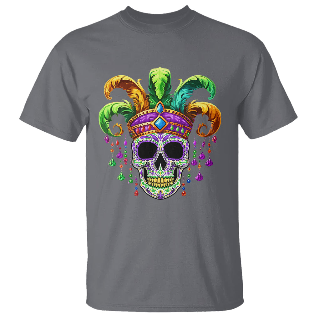 Mardi Gras Beads Sugar Skull Fat Tuesday New Orleans T Shirt TS09 Charcoal Printyourwear