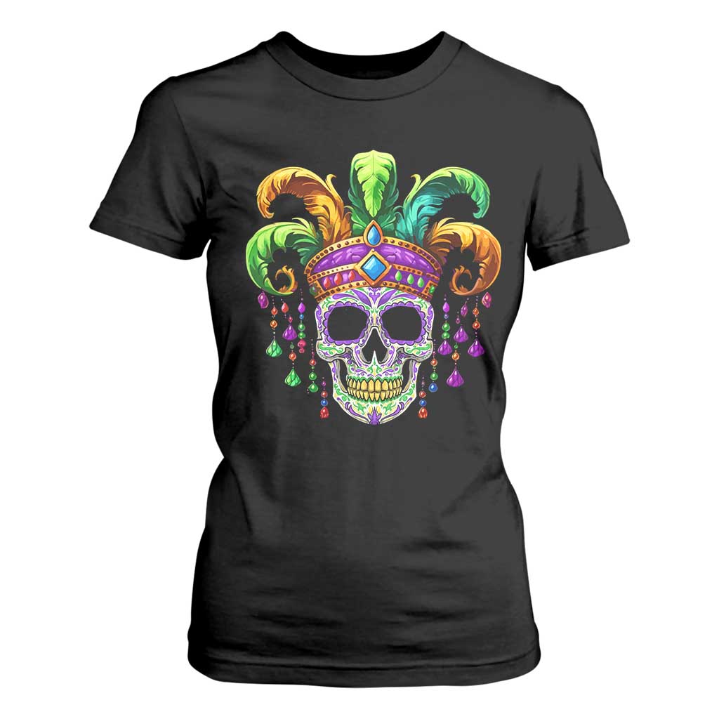 Mardi Gras Beads Sugar Skull Fat Tuesday New Orleans T Shirt For Women TS09 Black Print Your Wear