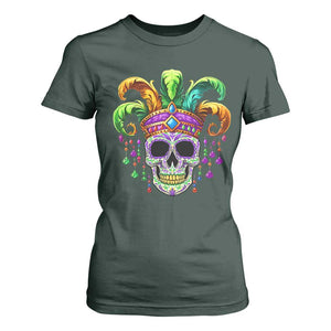 Mardi Gras Beads Sugar Skull Fat Tuesday New Orleans T Shirt For Women TS09 Dark Forest Green Print Your Wear