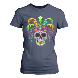 Mardi Gras Beads Sugar Skull Fat Tuesday New Orleans T Shirt For Women TS09 Navy Print Your Wear
