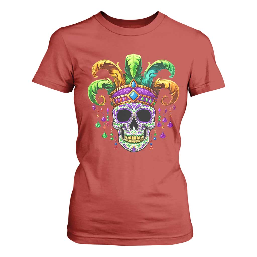 Mardi Gras Beads Sugar Skull Fat Tuesday New Orleans T Shirt For Women TS09 Red Print Your Wear