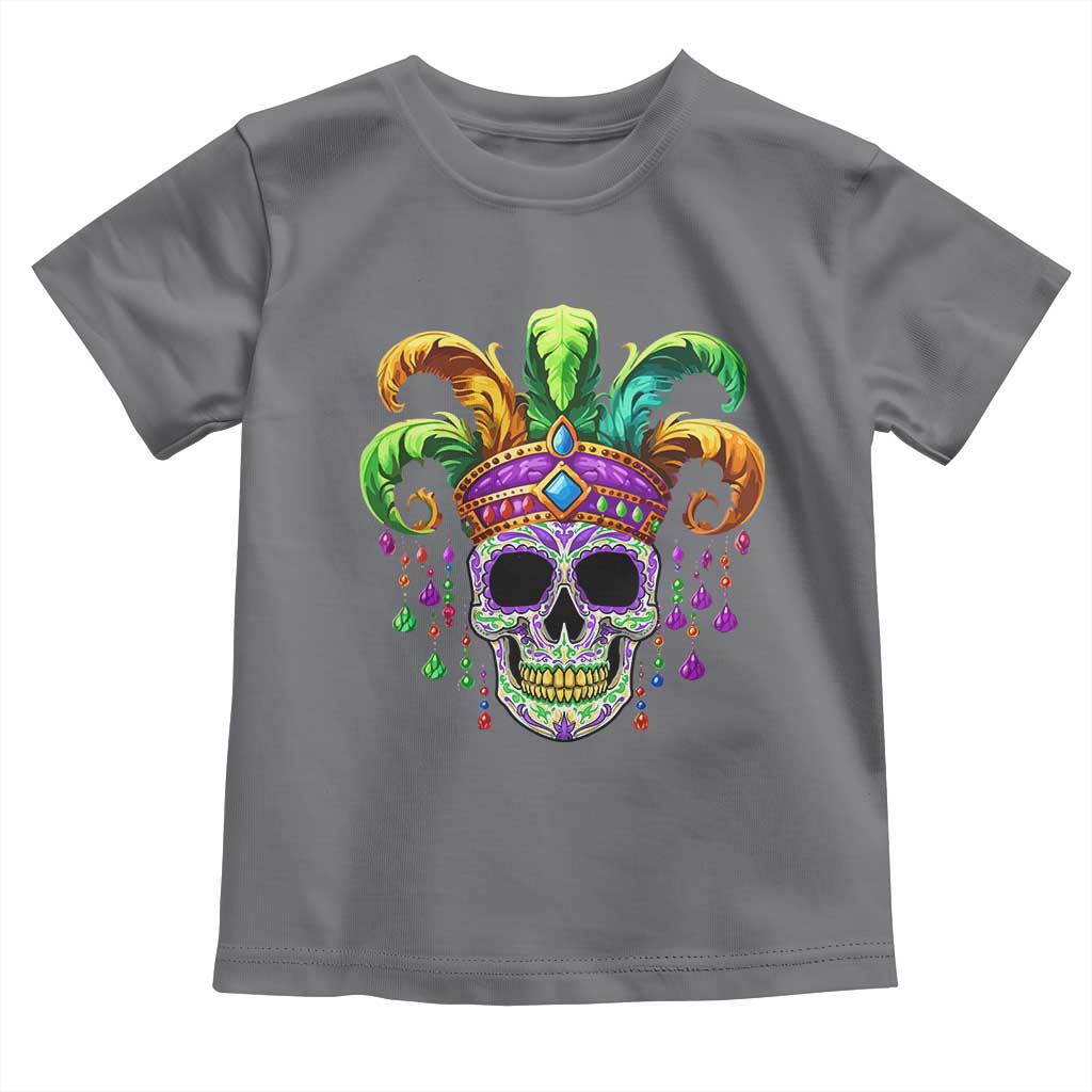 Mardi Gras Beads Sugar Skull Fat Tuesday New Orleans Toddler T Shirt TS09 Charcoal Print Your Wear