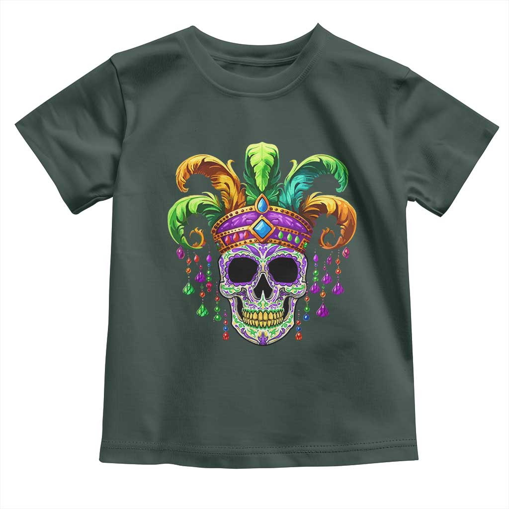 Mardi Gras Beads Sugar Skull Fat Tuesday New Orleans Toddler T Shirt TS09 Dark Forest Green Print Your Wear