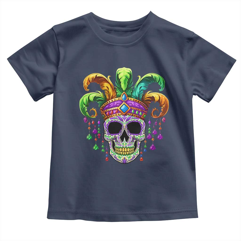 Mardi Gras Beads Sugar Skull Fat Tuesday New Orleans Toddler T Shirt TS09 Navy Print Your Wear
