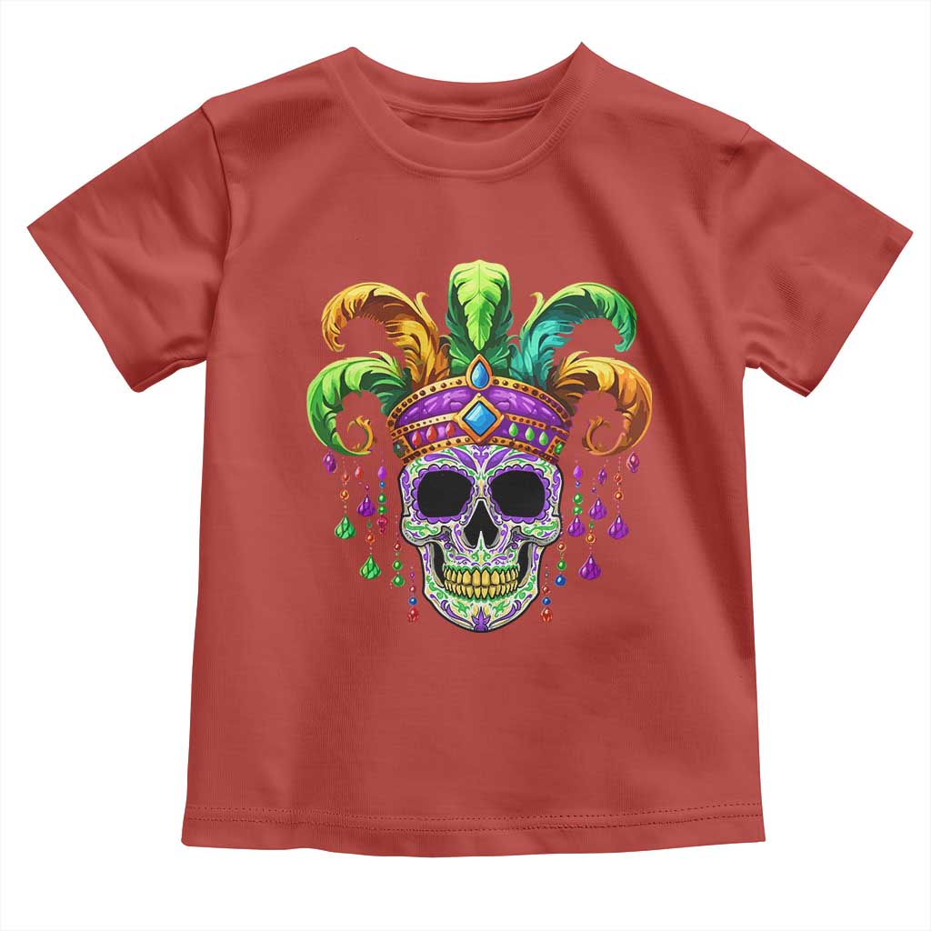 Mardi Gras Beads Sugar Skull Fat Tuesday New Orleans Toddler T Shirt TS09 Red Print Your Wear