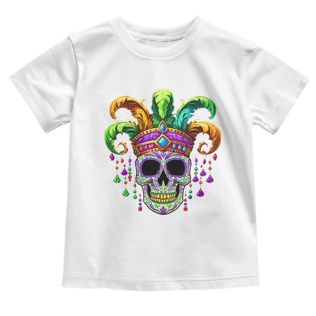 Mardi Gras Beads Sugar Skull Fat Tuesday New Orleans Toddler T Shirt TS09 White Print Your Wear