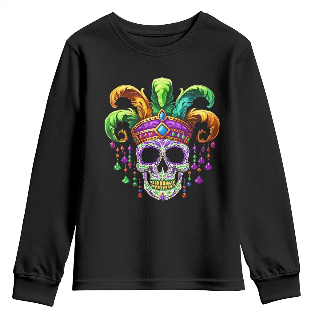 Mardi Gras Beads Sugar Skull Fat Tuesday New Orleans Youth Sweatshirt TS09 Black Print Your Wear