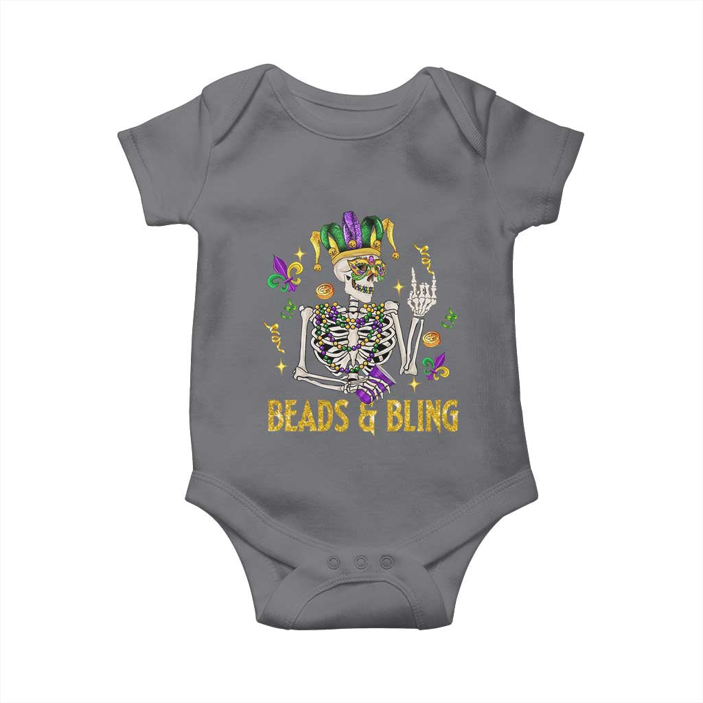 Mardi Gras Funny Skeleton Beads And Bling Baby Onesie TS09 Charcoal Print Your Wear