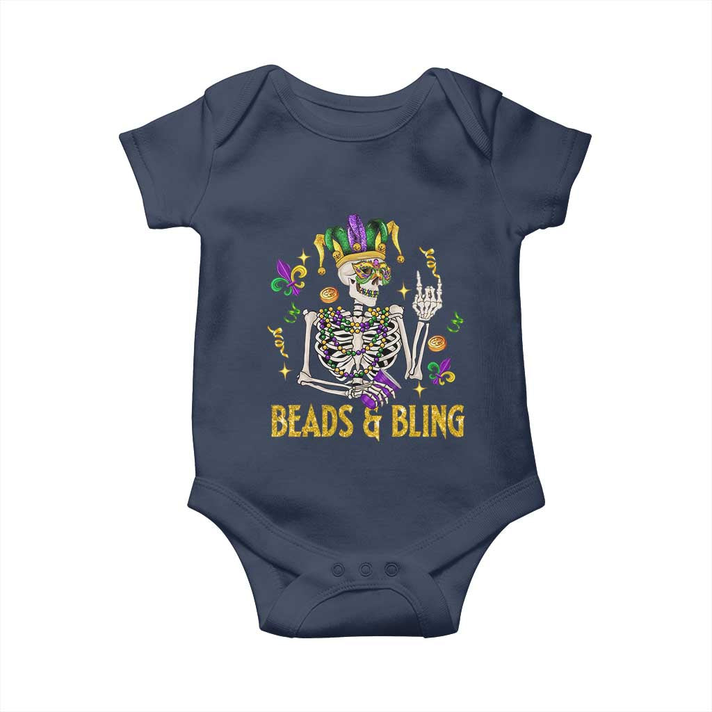Mardi Gras Funny Skeleton Beads And Bling Baby Onesie TS09 Navy Print Your Wear