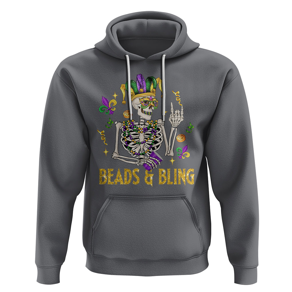 Mardi Gras Funny Skeleton Beads And Bling Hoodie TS09 Charcoal Printyourwear