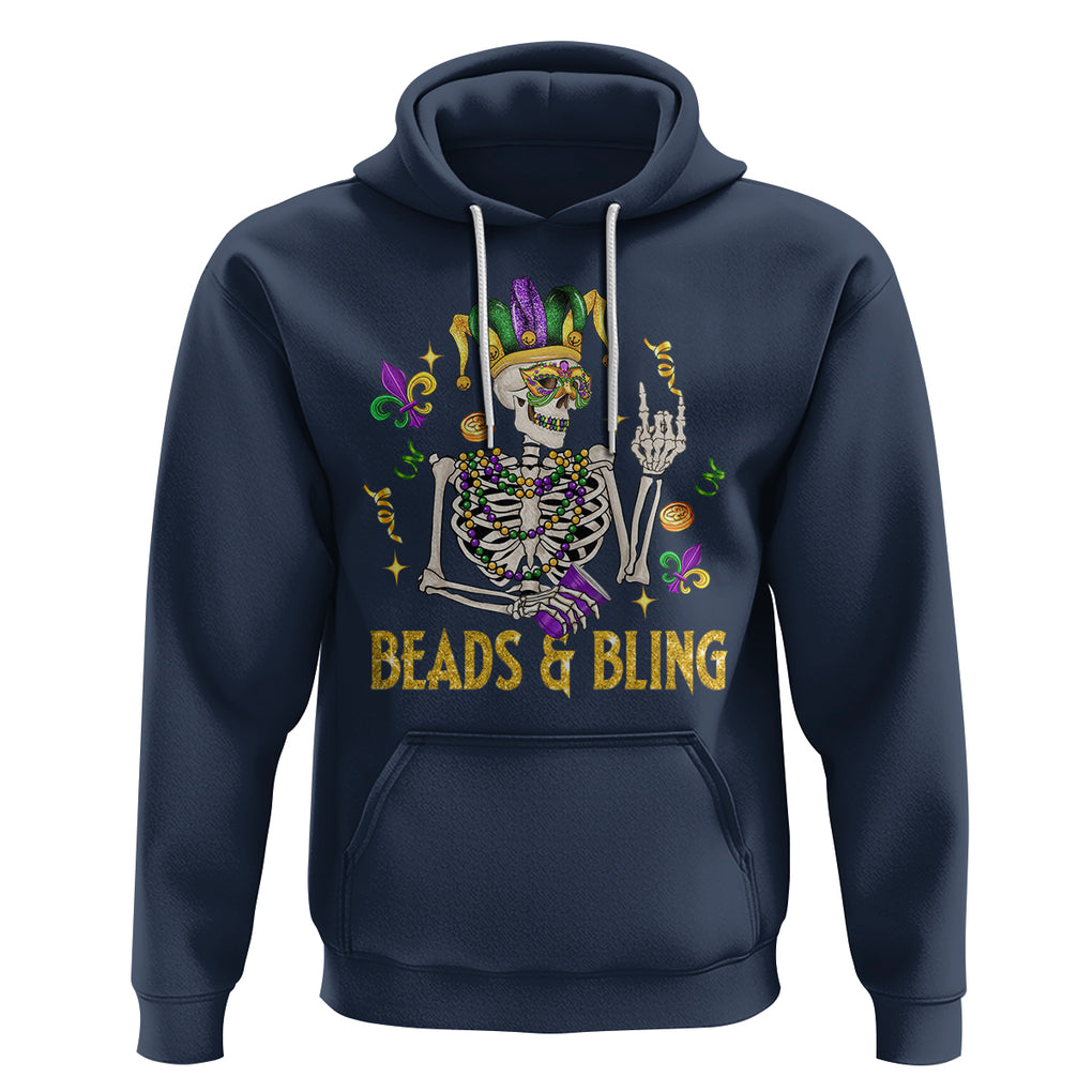 Mardi Gras Funny Skeleton Beads And Bling Hoodie TS09 Navy Printyourwear