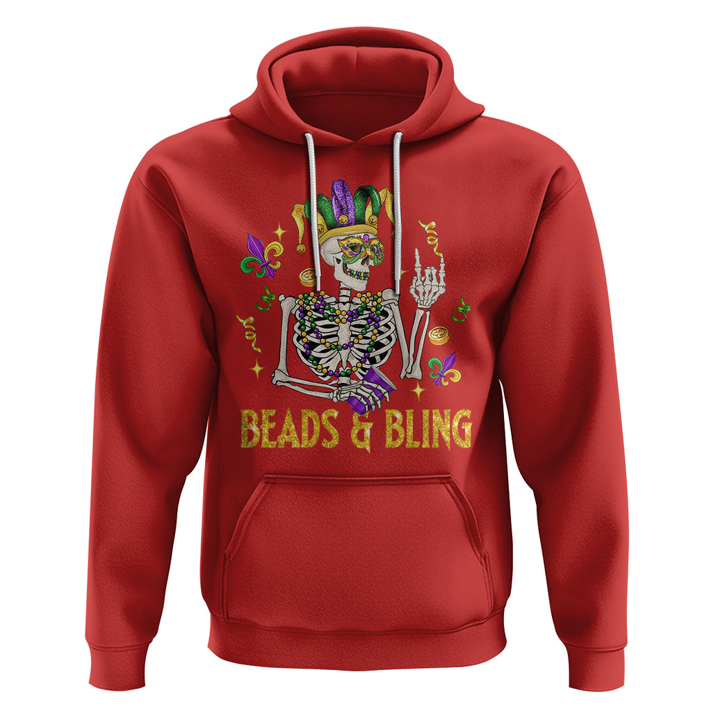 Mardi Gras Funny Skeleton Beads And Bling Hoodie TS09 Red Printyourwear