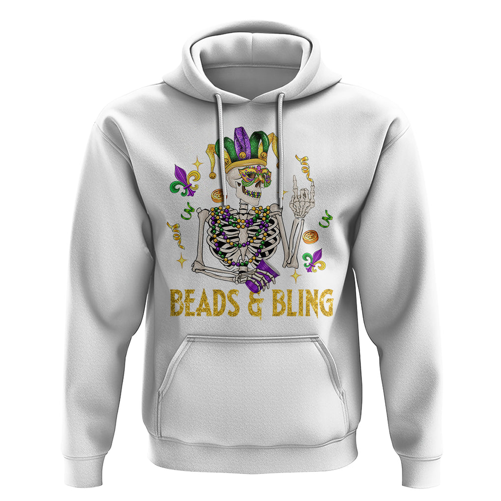 Mardi Gras Funny Skeleton Beads And Bling Hoodie TS09 White Printyourwear