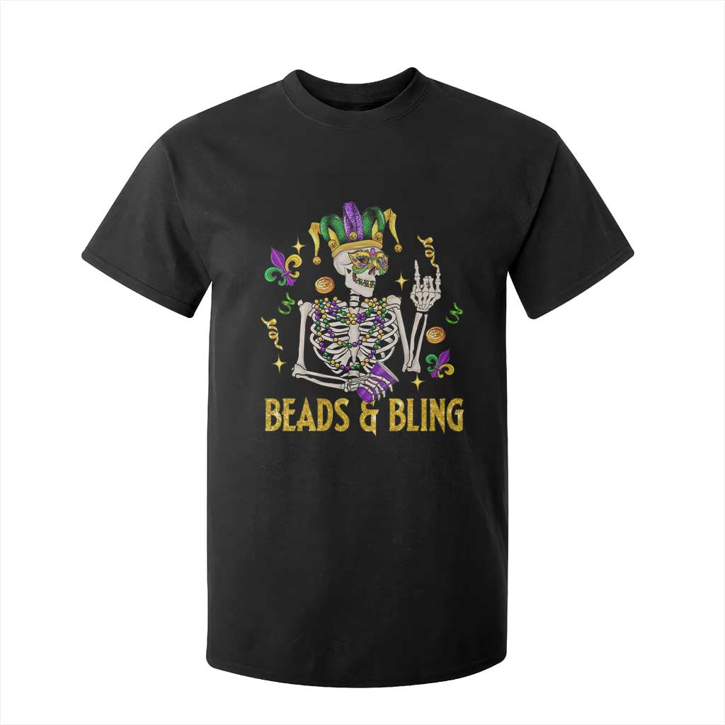 Mardi Gras Funny Skeleton Beads And Bling T Shirt For Kid TS09 Black Print Your Wear