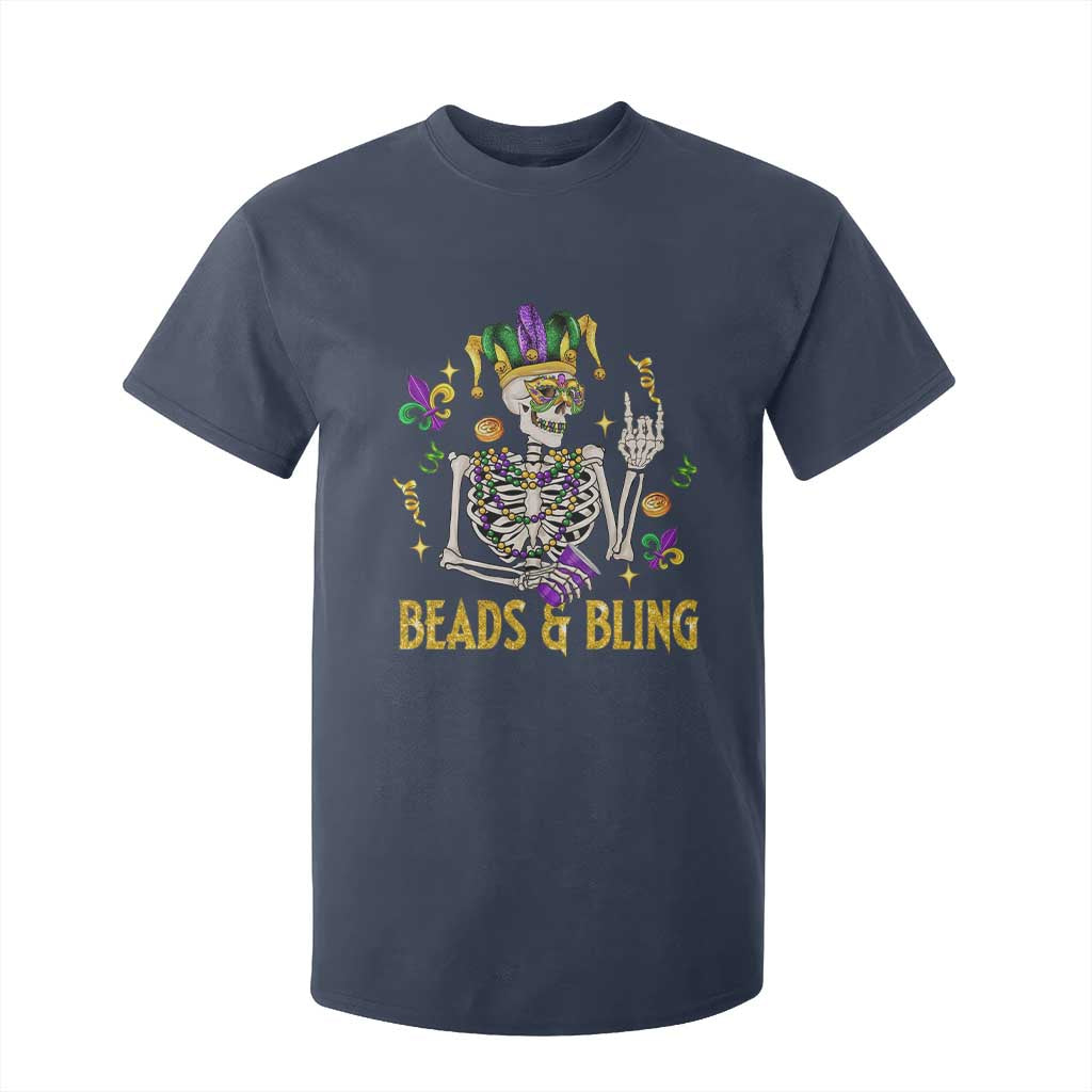Mardi Gras Funny Skeleton Beads And Bling T Shirt For Kid TS09 Navy Print Your Wear