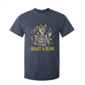 Mardi Gras Funny Skeleton Beads And Bling T Shirt For Kid TS09 Navy Print Your Wear