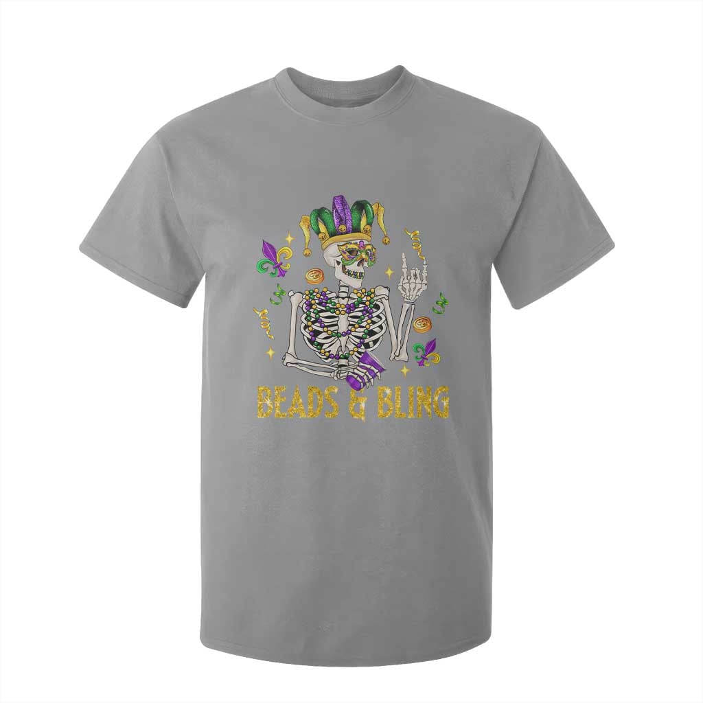 Mardi Gras Funny Skeleton Beads And Bling T Shirt For Kid TS09 Sport Gray Print Your Wear