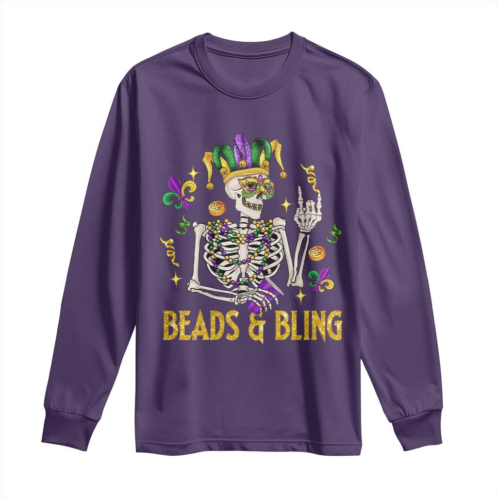 Mardi Gras Funny Skeleton Beads And Bling Long Sleeve Shirt TS09 Purple Print Your Wear