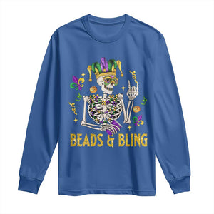Mardi Gras Funny Skeleton Beads And Bling Long Sleeve Shirt TS09 Royal Blue Print Your Wear