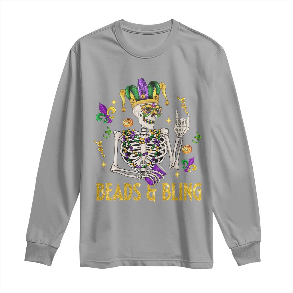 Mardi Gras Funny Skeleton Beads And Bling Long Sleeve Shirt TS09 Sport Gray Print Your Wear