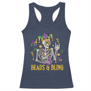 Mardi Gras Funny Skeleton Beads And Bling Racerback Tank Top TS09 Navy Print Your Wear