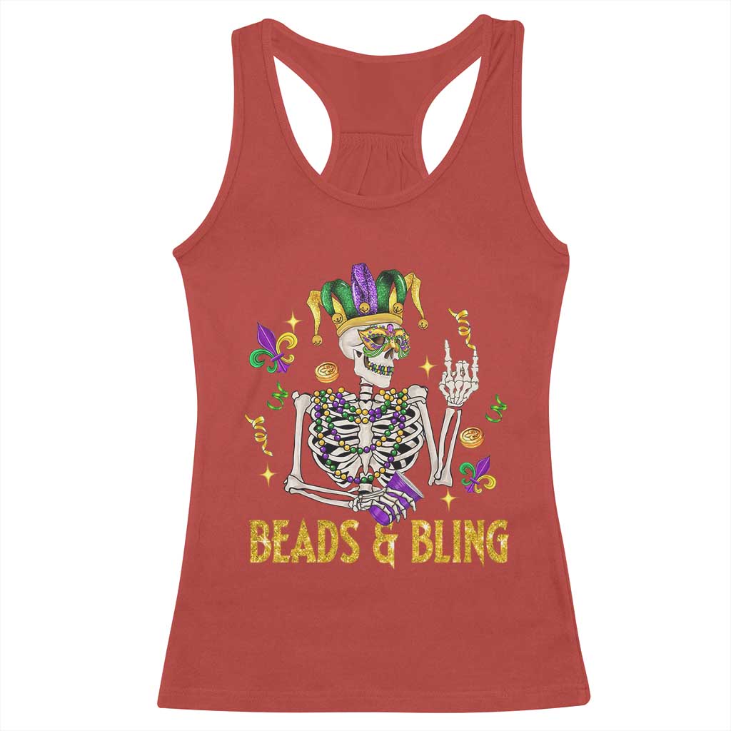 Mardi Gras Funny Skeleton Beads And Bling Racerback Tank Top TS09 Red Print Your Wear
