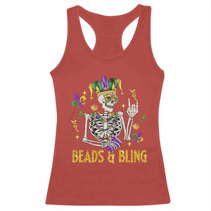 Mardi Gras Funny Skeleton Beads And Bling Racerback Tank Top TS09 Red Print Your Wear