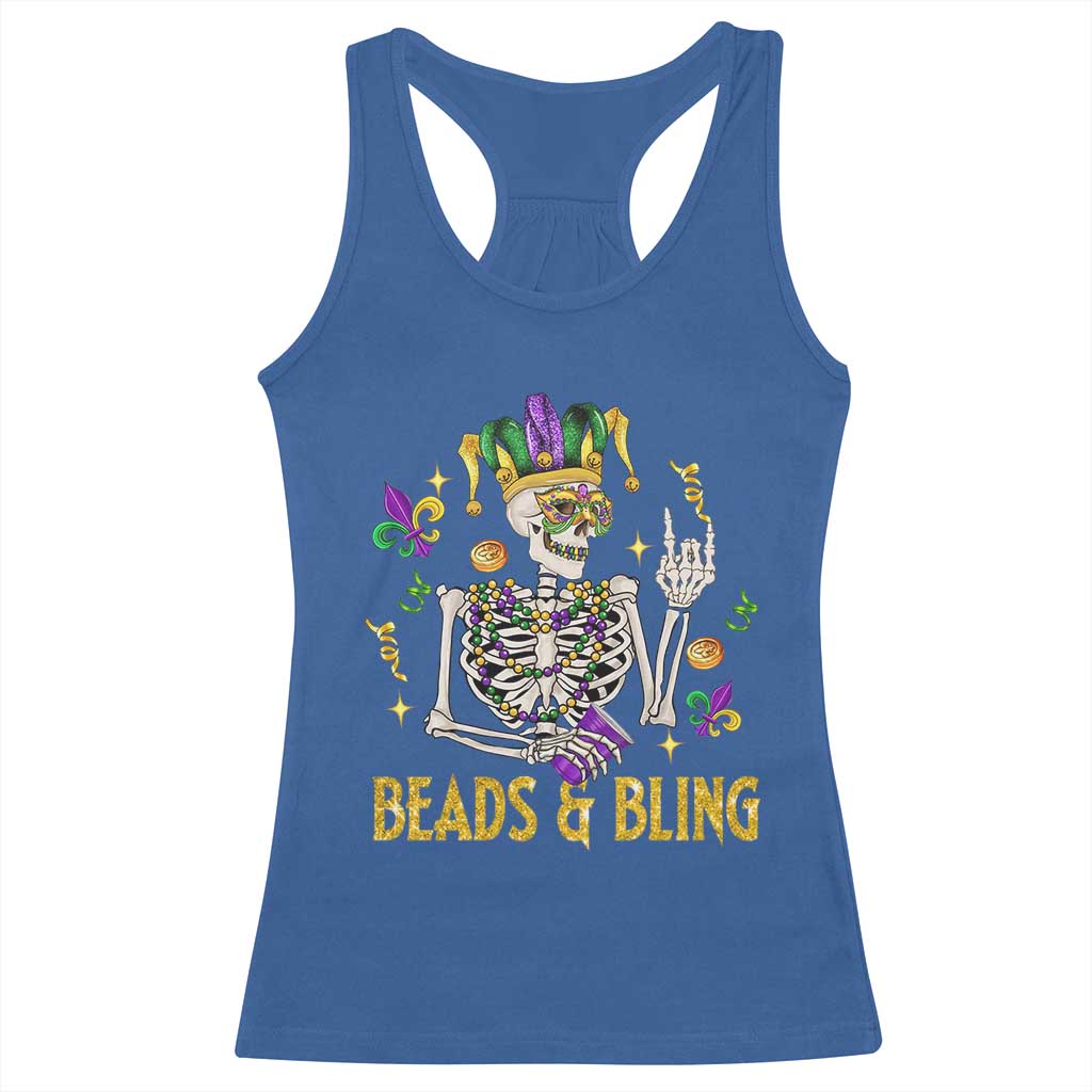 Mardi Gras Funny Skeleton Beads And Bling Racerback Tank Top TS09 Royal Blue Print Your Wear
